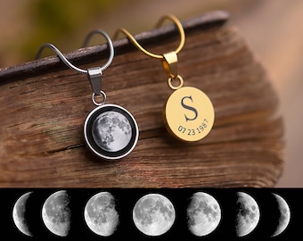 Personalisierte Mondphasen-Gravur-Jubiläums-Halskette, individueller Geburts-Mond-Schmuck, personalisierte Halskette, Mond-Halskette, personalisiertes Geburtstagsgeschenk
