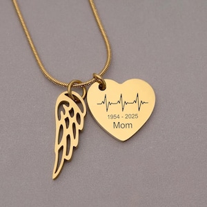 Personalized Heartbeat Necklace, Custom Cardiogram or Soundwave Remembrance Pendant, Engraved Memorial Keepsake, Sympathy Jewelry, C.2