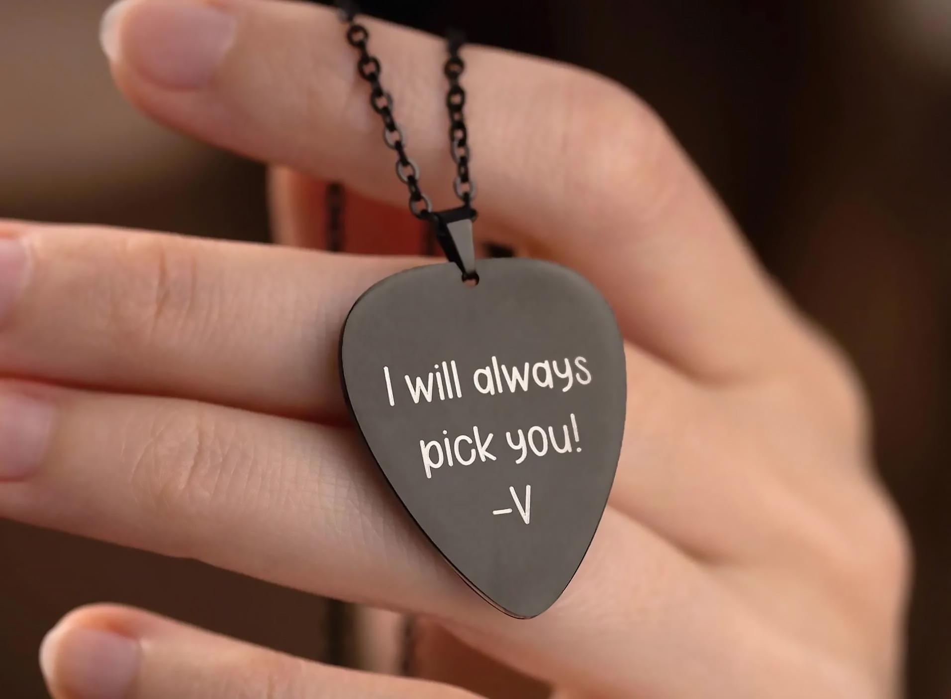 Collana Plectrum Personalizzata Con Foto E Testo – Regalo Musica Doppio Lato