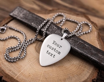 Guitar Pick Necklace with Custom Song Lyrics, Personalized Engraved Gift for Music Lover, Gift for Boyfriend or Girlfriend, S-019