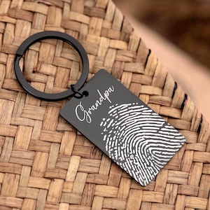 Loss Of Grandfather Memorial Fingerprint Keychain, Big Size Keyring, Personalized Keepsake, Grief Gift, Engraved Custom Keyring, C.2