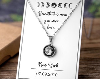 Date Engraved On Back Custom Birth Moon Phase Necklace, Jewelry Birthday Gift For Women Personalized Gift For Her, Anniversary Name Necklace