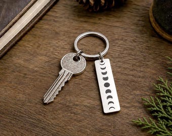 All Phases of the Moon Keychain, Celestial Gift, Moon Cycle Keyring for Boyfriend Girlfriend, Anniversary Gift, S-114