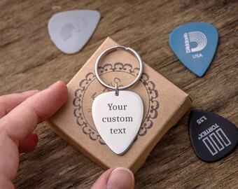 Custom Text Keychain for Musician or Music Lover, Guitar Pick Keyring with Custom Words, Personalized Gift Boyfriend or Girlfriend, S-017