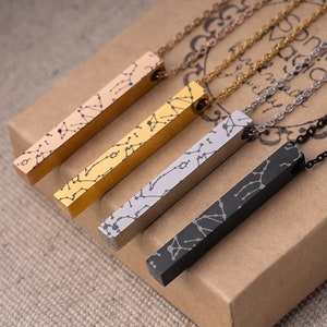 Custom Star Map Necklace, Engraved Night Sky Vertical Bar Necklace, Customize Stainless Steel Pendant Personalized Jewelry Gift For Her Him
