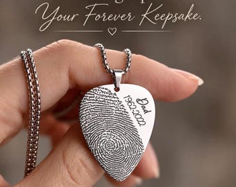 Loss of Father Keepsake, Dad Memorial Gif, Personalized  Guitar Pick Necklace with Fingerprint, Musician Remembrance Custom  Jewelry, S-023