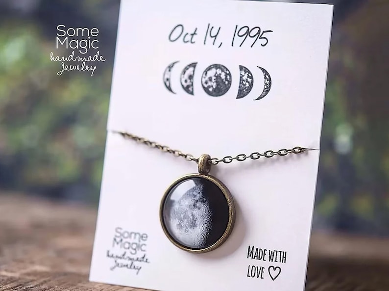 Moon Necklace, Custom Birth Moon Phase Necklace, Mothers Day Gift, Gift For Mom, Personalized Jewelry, Birthday Gift For Women, Gift For Her, Anniversary Gift, Moon Phase By Date, Lunar Necklace, Moon Jewelry, Girlfriend Gift, Personalized Jewelry
