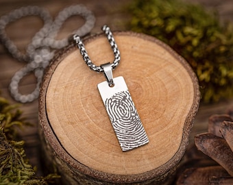 Memorial Necklace with Fingerprint, Funeral Keepsake Gift for Him, Grief Gift for Men, Loss of Mother, Father, Brother or Sister, S-036