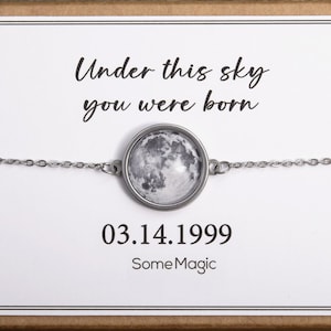 Bracciale lunare bifacciale, bracciale personalizzato con fasi lunari, mappa stellare incisa per data, regalo di compleanno personalizzato per donna, anniversario, AP.1