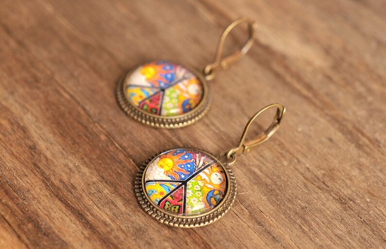 Peace earrings peace sign earrings leverback earrings Etsy