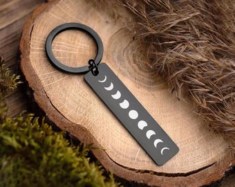Phases of the Moon Celestial Keychain, Full Moon Cycle Keyring, Jewelry Gift for Boyfriend or Girlfriend, S-114