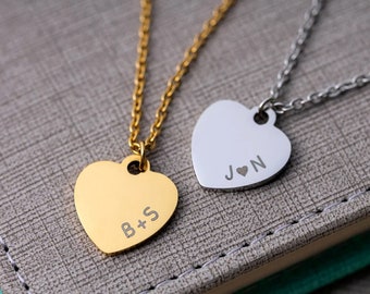 Custom Engraved Initial Heart Necklace, Mother's Day Gift For Mom, Personalized Letter Jewelry, Gift For Daughter, Sister, Mum, Silver Gold