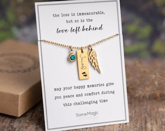 Sympathy Gift for Baby Loss - Memorial Necklace with Angel Wing & Birthstone - Miscarriage Gift - Loss of Baby Child Loss Grief Gift , S-049