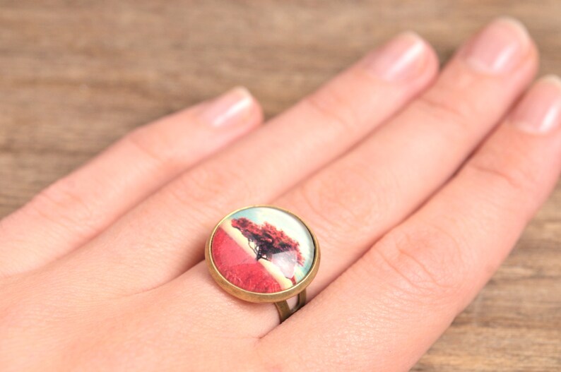 Red autumn tree ring adjustable ring statement ring Etsy