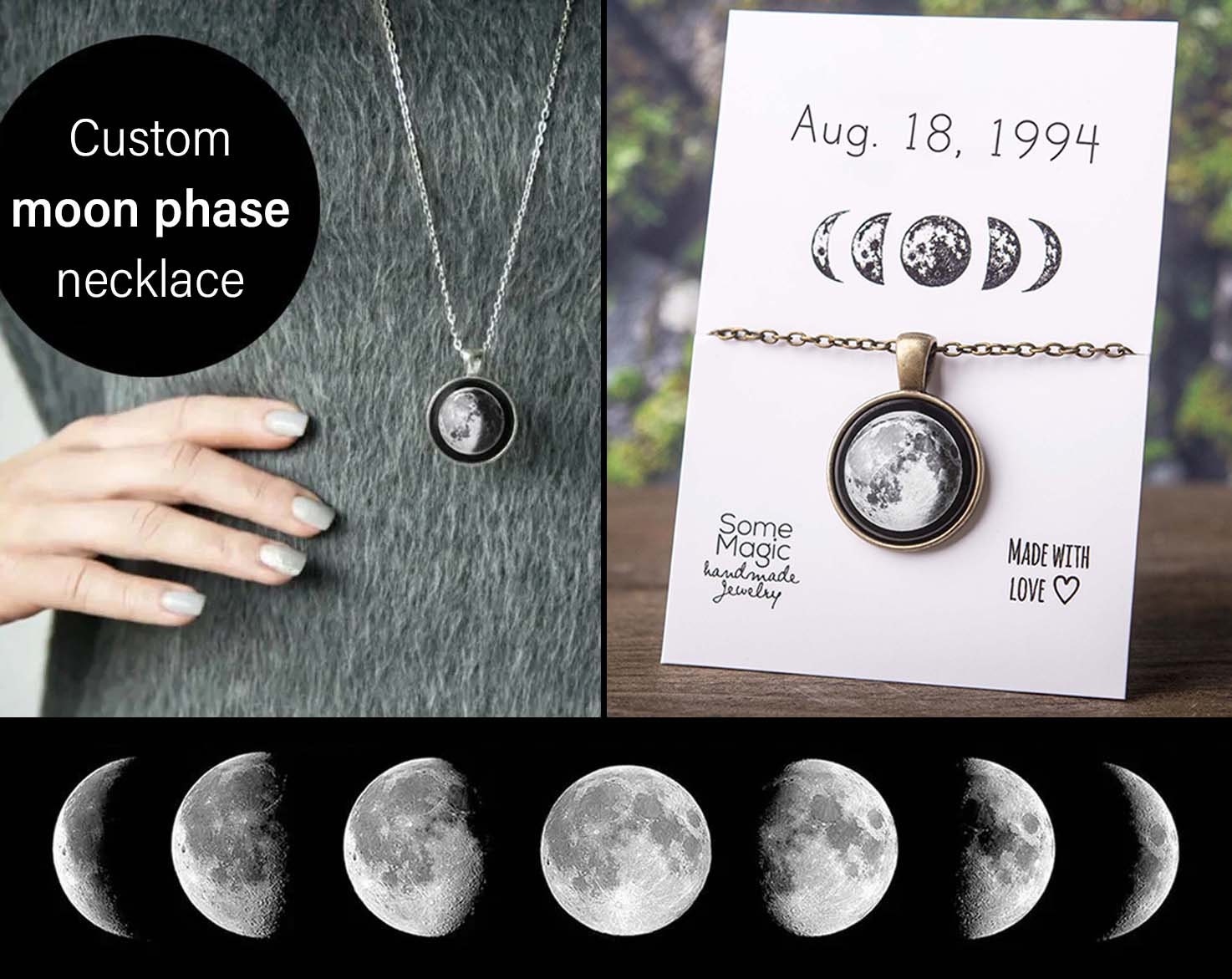 Custom Moon Phase Necklace Custom Birth Moon Personalized