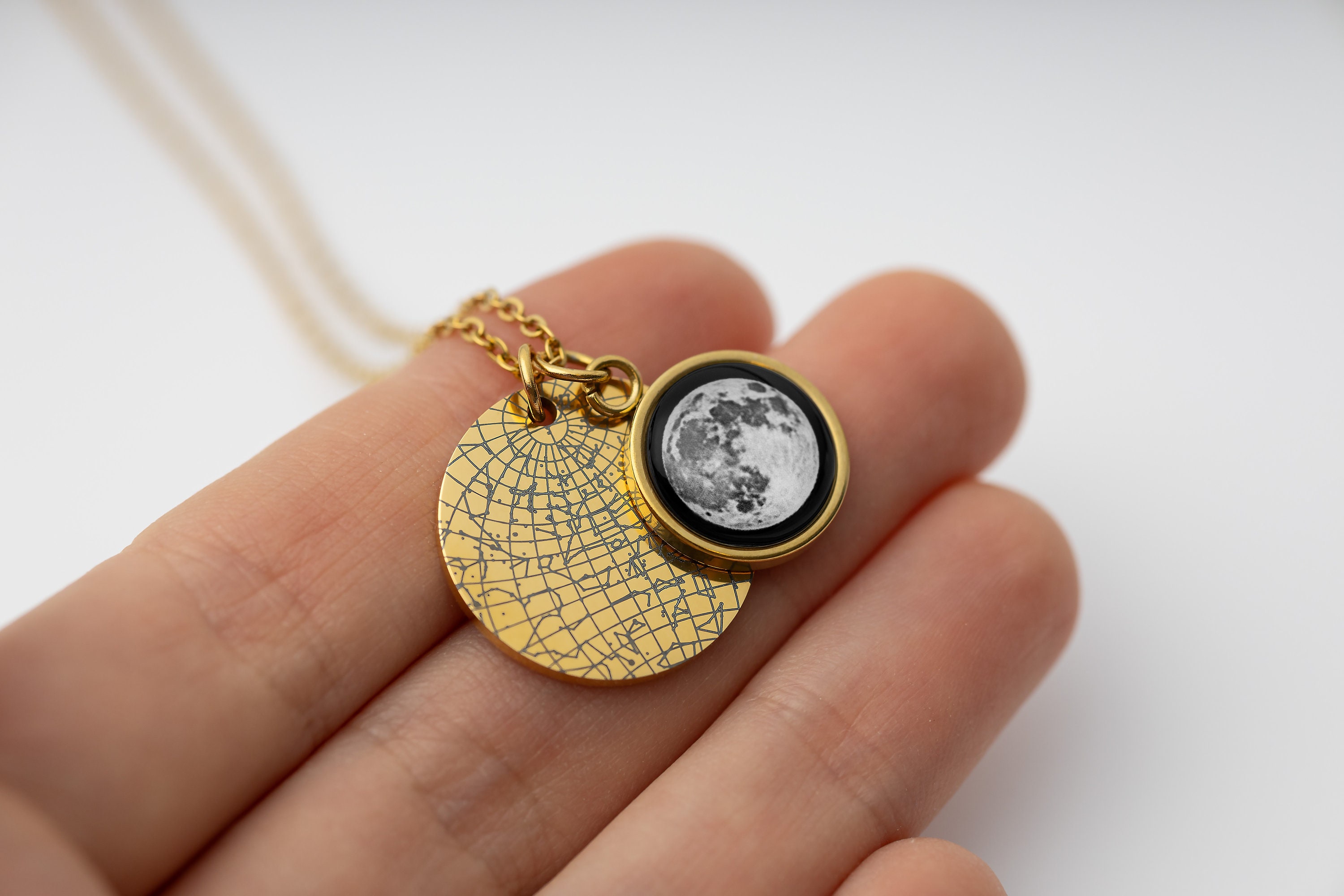 Personalized Moon Phase And Star Map By Date Necklace, Mother&#39;s Day Gift For Mom, Birthday Gift For Daughter, Custom Birth Moon Jewelry, A