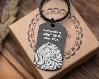 Mom Memorial Gift Keychain with Fingerprint and Handwriting, Sympathy Keepsake Gift, Engraved Custom Keyring, Personalized Grief Gift, S-042