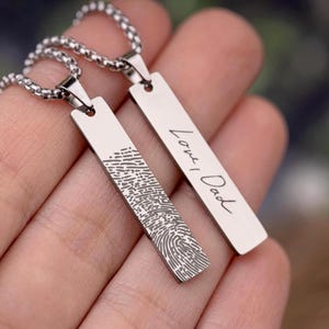 Keepsake Necklace With Actual Handwriting And Fingerprint, Personalized Thumbprint Memorial Pendant Gift For Men, Loss Of Dad, Father, C.2