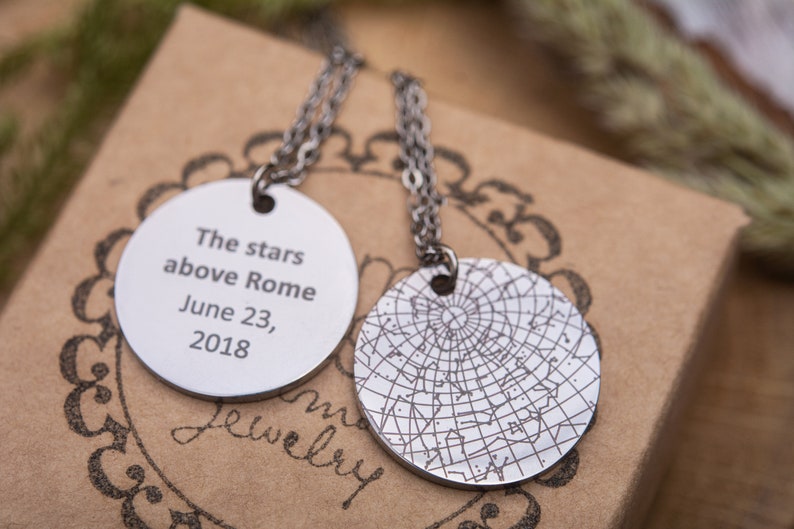 Star Map, Moon Phase And Birthstone Necklace, Star Map By Date, Custom Moon Phase, Engraved Jewelry, Personalized Birthday Gift For Women B image 6