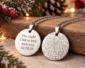Christmas Gift for Girlfriend, Custom Star Map by Date Necklace, Engraved Pendant with Stars from Your Special Night,  S-012