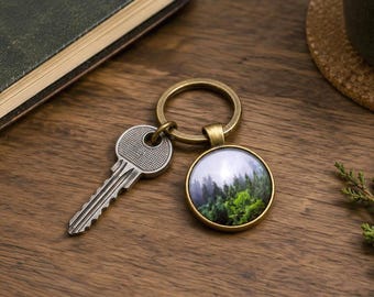 Forest Keychain for Men, Hiking Gift for Boyfriend, Nature Tree Keyring, Adventure Gift for Husband, Gift for Him, S-251