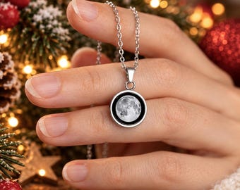 Christmas Gift for Women, Custom Moon Phase Necklace by Date, Personalized Jewelry for Her, Stocking Stuffer Holliday Present, S-001