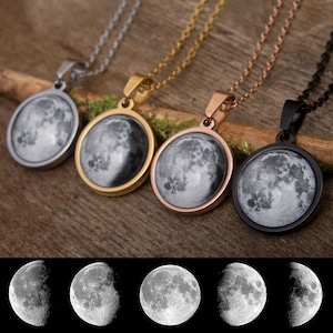 Custom Birth Moon Phase Necklace, Mother&#39;s Day Gift For Mom, Personalized Jewelry Birthday Gift For Women, Anniversary Gift For Her, KP.7