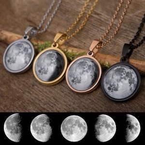 Custom Birth Moon Phase Necklace, Mother's Day Gift For Mom, Personalized Jewelry Birthday Gift For Women, Anniversary Necklace For Her, A