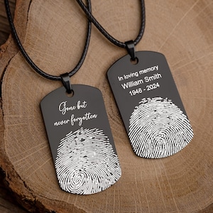 Collar conmemorativo de huellas dactilares para hombre, regalo de condolencia personalizado, regalo de duelo personalizado, pérdida de padre, papá o mamá, regalo de recuerdo, C.2