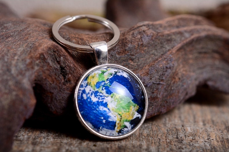 Keychain Earth Keychain Globe Keychain Glass Dome Etsy