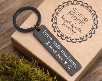 Drive Safe Handsome Keychain with Initial for Boyfriend or Husband, Passing Driving Test New Driver Keyring, Birthday Gift for Him, S-112