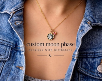Birthday Gift for Daughter, Birthstone and Custom Moon Phase Necklace, Personalized Birthday Gift for Her, S-005