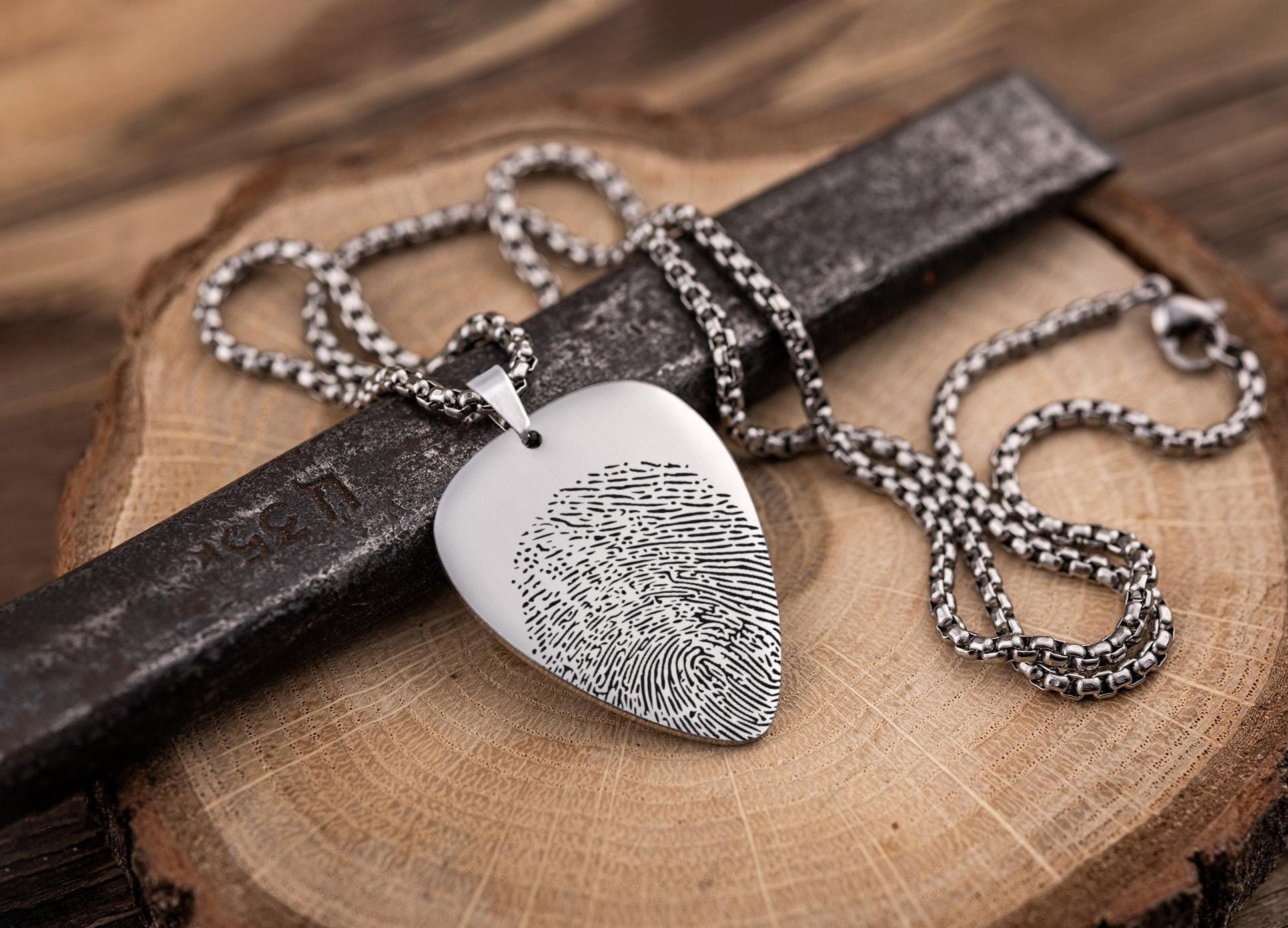 Memorial Guitar Pick Necklace With Actual Fingerprint, Loss of