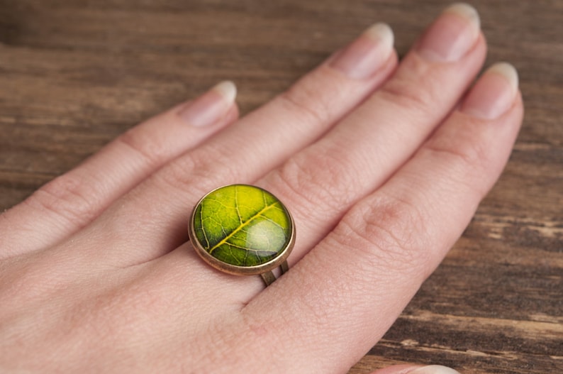 Green leaf ring adjustable ring statement ring antique Etsy