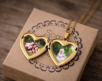 Collar de medallón de corazón con fotos, collar de flores de nacimiento, regalo personalizado para hija, regalo personalizado del día de la madre para mamá, regalo para madre