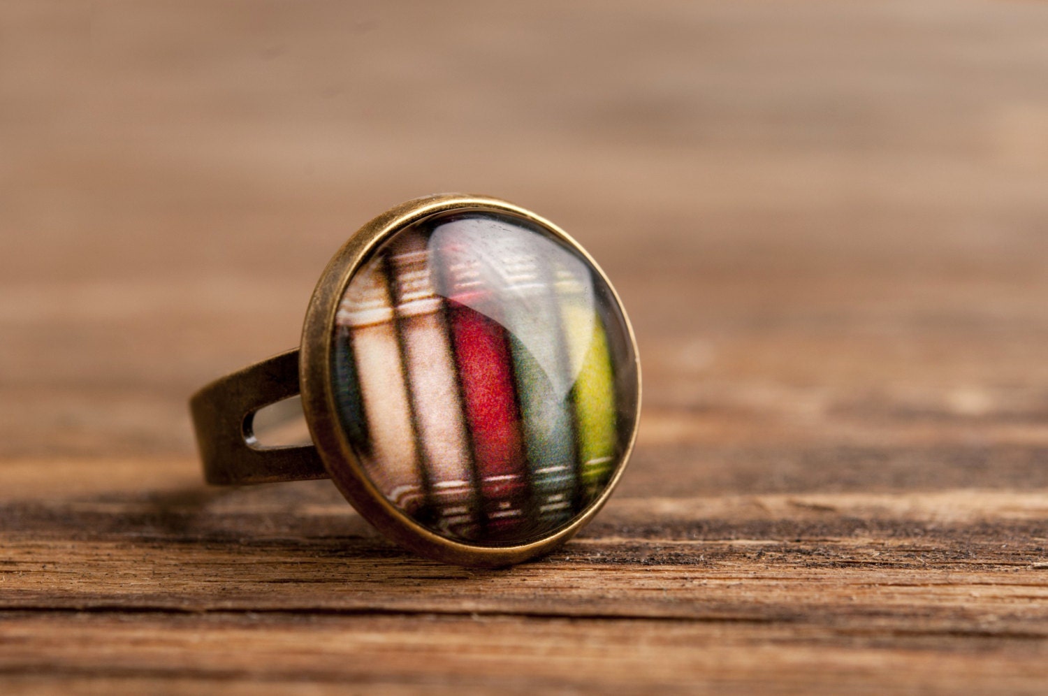 Colorful books ring adjustable ring statement ring brass Etsy