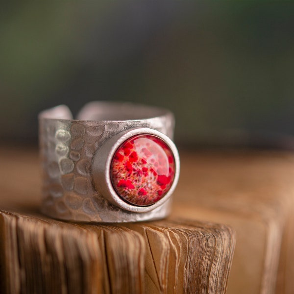 Bague champ de coquelicots, bague coquelicot, bijoux coquelicots, cadeau d'anniversaire pour femme, bijoux cadeaux pour elle, bijoux nature, bague réglable, bague coquelicot rouge