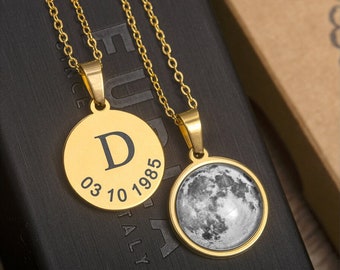Custom Moon Phase Necklace With Engraving, Birthday Gift For Women, Personalized Gift For Her, Anniversary Gift For Wife, Initial Necklace
