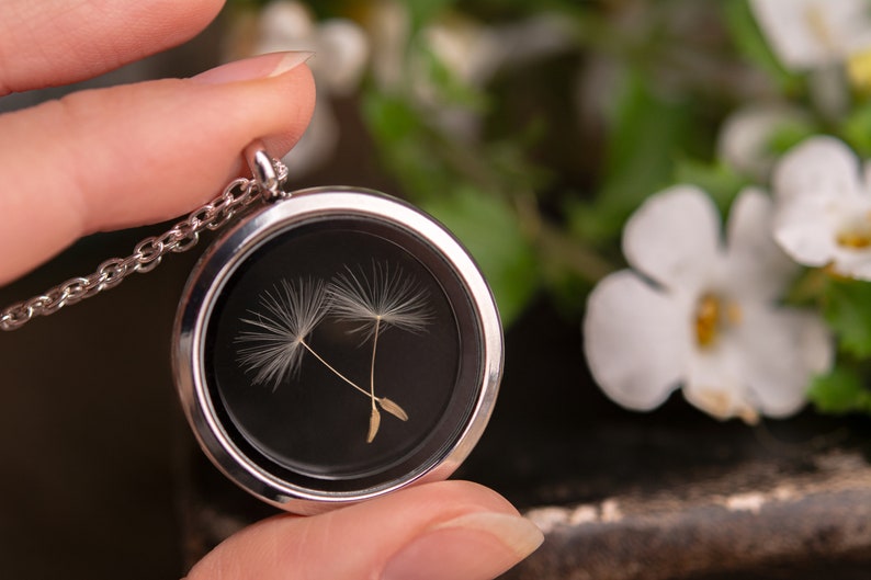 Real Dandelion Locket Necklace, Dandelion Seed Jewelry, Nature Amulet, Talisman, Medallion, Anniversary Birthday Gift For Her, For Women image 2