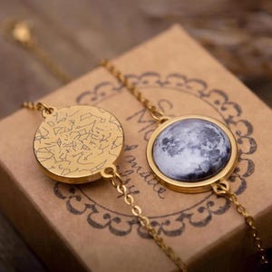 Custom Moon Phase and Star Map Bracelet, Engraved Night Sky by Date, Personalized Birthday Gift for Women, Anniversary Gift for Her, S-065