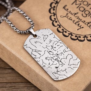Star Map Halskette für Ihn, Geburtstagsgeschenk für Papa, Freund, personalisiertes Vatertagsgeschenk, Hundemarke Militäranhänger für Männer, RP.2