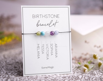 Bracelet de famille avec pierres de naissance, Bracelet de pierres de naissance pour enfants, carte-cadeau, bijoux de pierre de naissance, bracelet en cristal, bracelet de pierres précieuses, pierre minérale