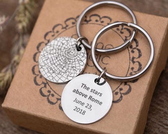 Personalized Special Date Star Map Keychain, Boyfriend or Husband Romantic Gift on Birthday or Anniversary, S-016