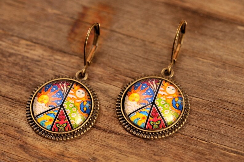 Peace earrings peace sign earrings leverback earrings Etsy