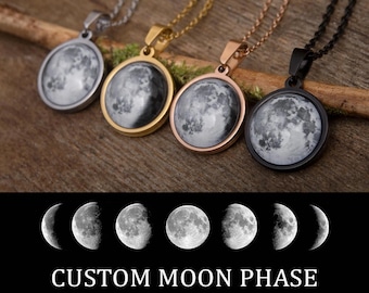 Custom Birth Moon Phase Necklace, Mother's Day Gift For Mom, Personalized Jewelry Birthday Gift For Women, Anniversary Gift For Her, S-003