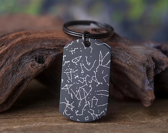 Custom Star Map Keychain, Personalized Engraved Stainless Steel Birthday Keyring for Boyfriend, Husband Anniversary Gift, S-051