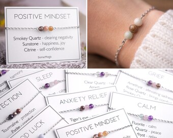 Positive Mindset, Anxiety Relief, Good Sleep, Protection, Calm, Good Luck, Health, Love, Grief, Friendship, Crystal Gemstone Stone Bracelet