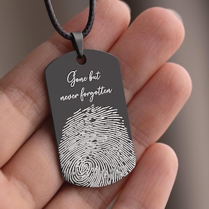 Memorial Necklace With Fingerprint, Personalized Grief Gift For Men, Loss Of Son Keepsake, Custom Military Army Dog Tag Pendant For Him, C.2