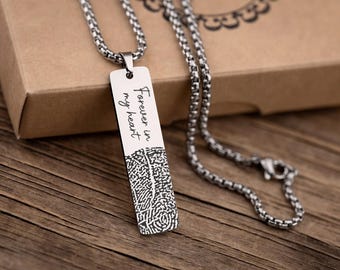 Memorial Fingerprint Keepsake Necklace - Loss of Mother or Father Personalized Remembrance Bereavement Gift for Him or Her, S-043