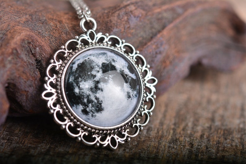 Full Moon Pendant Full Moon Necklace Moon Necklace Silver Etsy